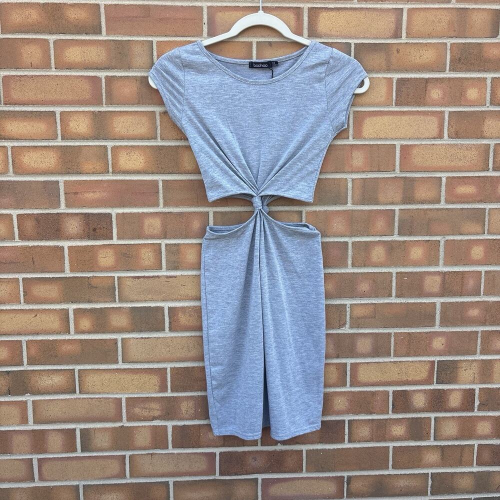 NWT Boohoo Grey Jersey Cut Out Twist Mini Dress US SZ 4